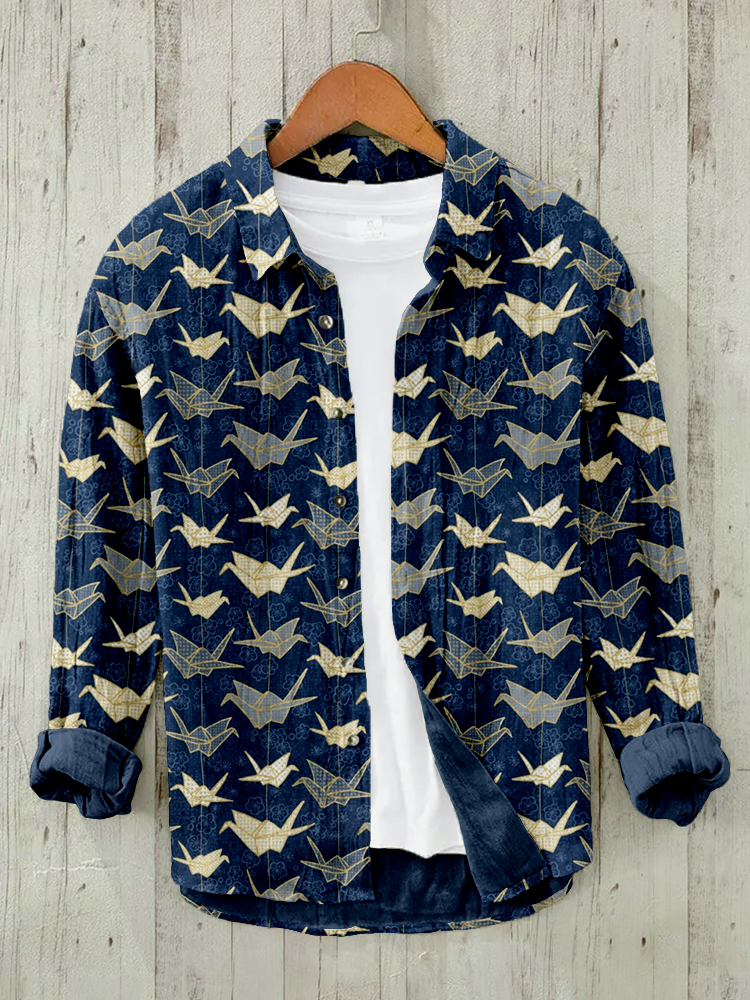 Comstylish Japanese Good Luck Cranes Art Linen Blend Blouse