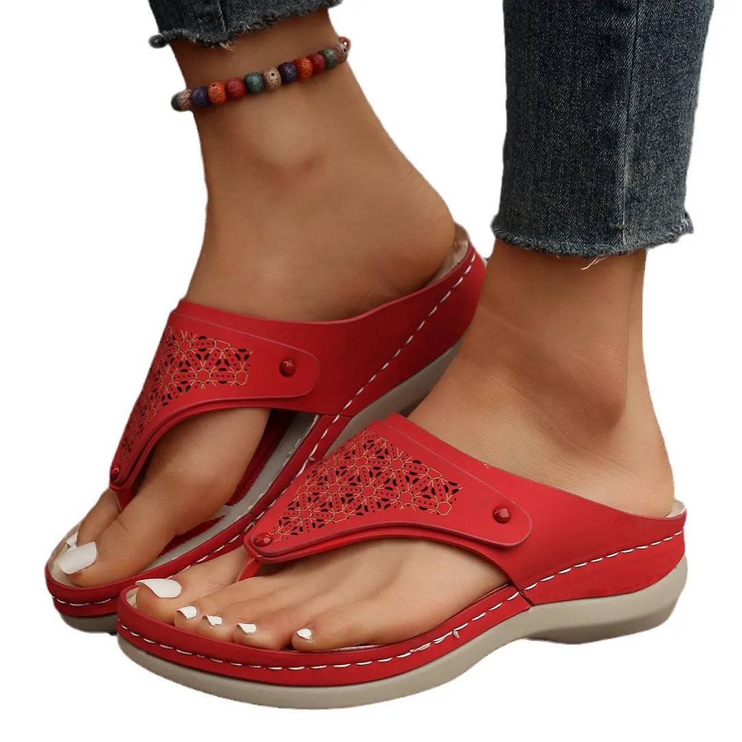 Breakj Breakj New Outdoor Large-Size Roman Sandals Casual Comfortable Hollow Thick Bottom Clip Cool Slippers Women