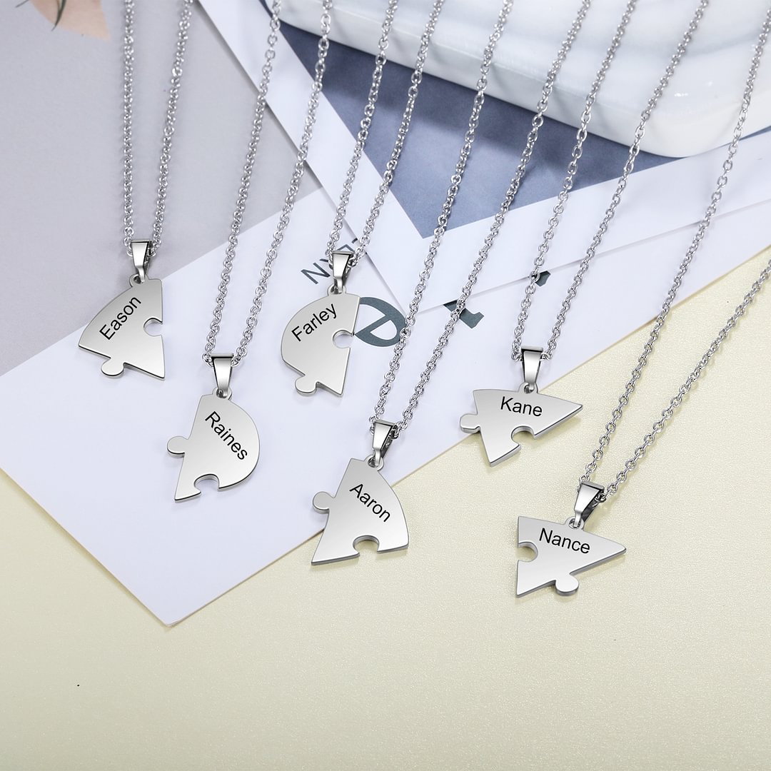 Personalized Heart Puzzle Necklace With 6 Names Gifts For Her