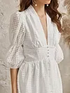 Puff Sleeves Deep V-Neck Midi Dress