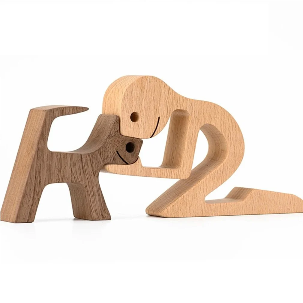 Puppy Family Wood Dog Carving Ornaments Decoration Home Decor Figurine Desktop Table Ornament Sculptures For Dog Pet Lover