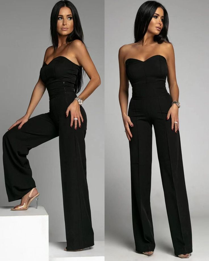 Chic Black Sweetheart Jumpsuit Sleeveless Strapless Long Wide Leg JP0005  