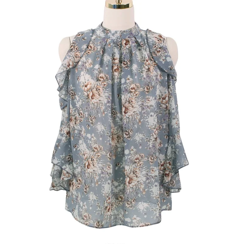 2021 Summer New Off-Shoulder Pullover Floral Loose Blouse Women Short Sleeve OL Chiffon Shirt Women Blusas Mujer De Moda 9930