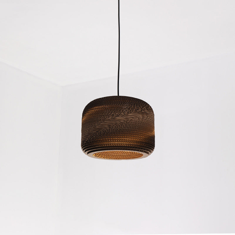 Traditional Japanese Square Umbrella Wide Bell Corrugated Paper 1-Light Pendant Light For Bedroom