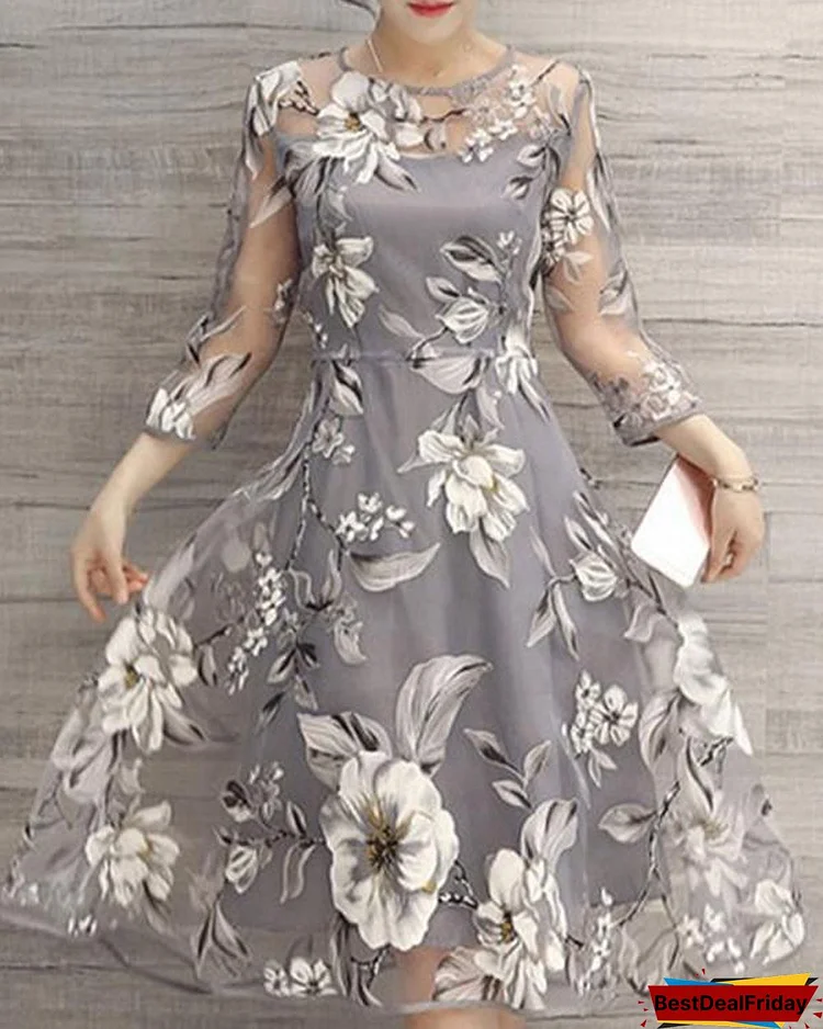 gray a line women 3 4 sleeve party printed floral elegant midi dress p116457