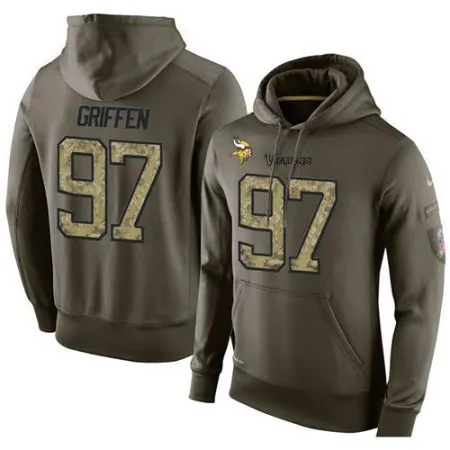 NFL Men's  Minnesota Vikings #97 Everson Griffen Stitched Green Olive Salute To Service KO Performance Hoodie