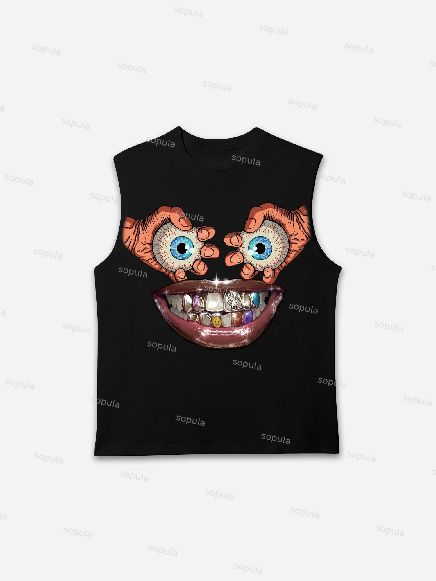 Eyes, Lips, Braces Retro Cartoon Graphic Tank Top - Sopula｜Premium Graphic Tees & Graphic Clothing
