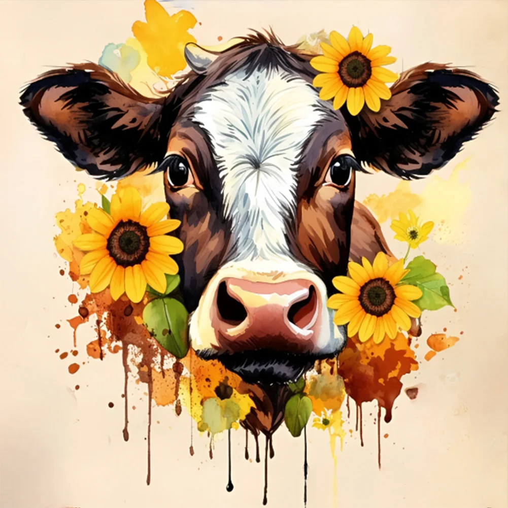 Diamond Painting - Full Round Drill - Sunflower Cow(Canvas|30*30cm)