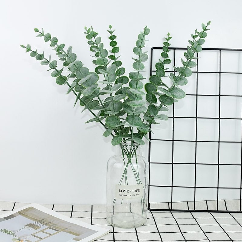 5pcs Artificial Plant Plastic Eucalyptus Leaves Flower for Wedding Flower Bouquet Home Room Decoration Simulation Green Plant