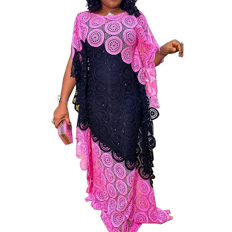 African Americans fashion QFY African Dresses For Women Traditional Plus Size Boubou Ankara Dashiki Embroidery Lace Dress Wedding Party Evening Gown Robes Ankara Style QueenFunky