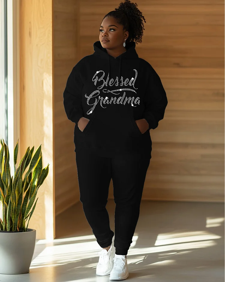 Letter Pattern Long Sleeve Hoodie Two Pieces Set