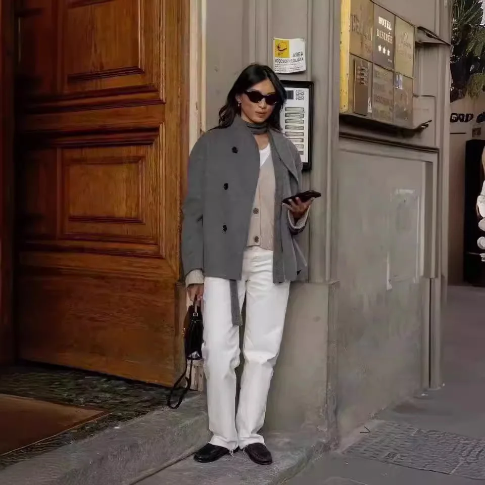 Nigikala Nigikala Code Women's Double Buckle Solid Color Of The Coat Coat Casual Temperament British Style Cloth Women