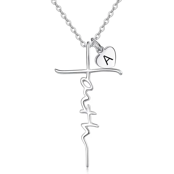 Cross Faith Initial Heart Necklace