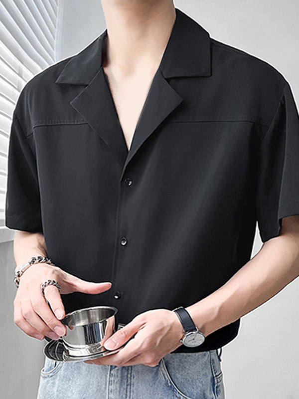 Aonga - Mens Light Breathable Solid Color Revere ShirtJ aonga