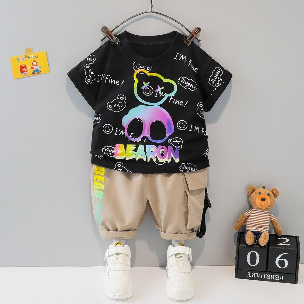 Summer Clothing for Boys Sets 1 2 3 4 Years Baby Girls Cartoon Bear T-shirt + Shorts 2PCS Infant Children Outfits Letter