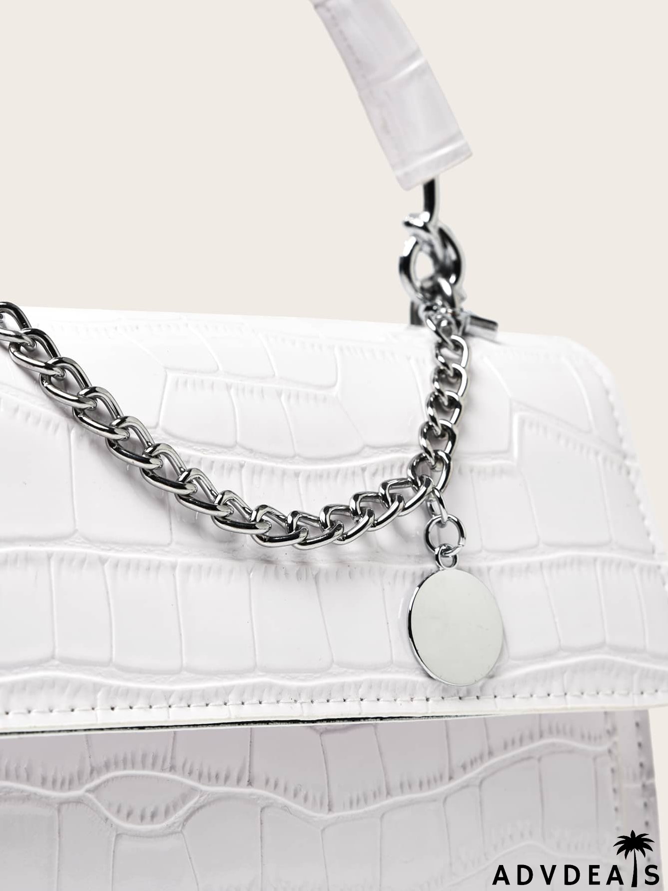 Chain Decor Croc Embossed Satchel Bag