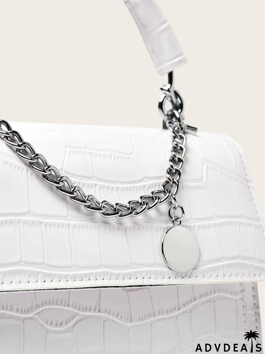 Chain Decor Croc Embossed Satchel Bag