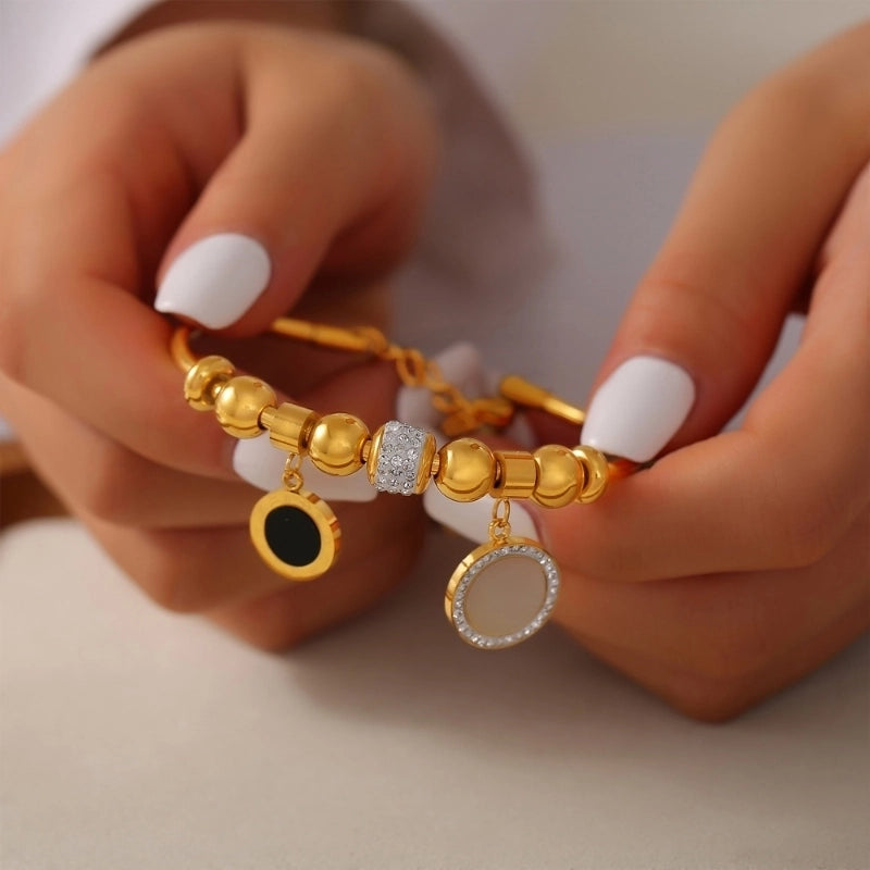 Elegant French Style Minimalist Round 304 Stainless Steel 18K Gold Plated Acrylic Rhinestones Shell Bracelets In Bulk