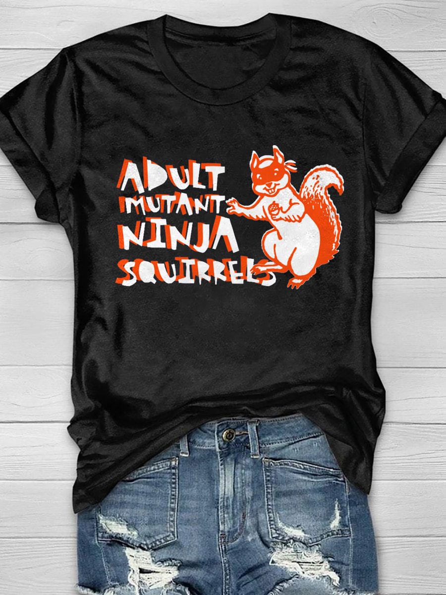 Squirrel Cartoon Cute Print Short Sleeve T-Shirt