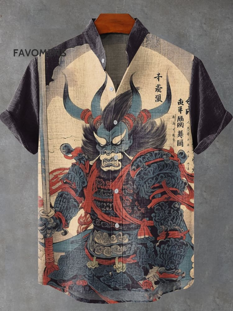 Japanese Style Ghost Decorative Pattern Casual 100% Cotton Shirt Multicolor / S