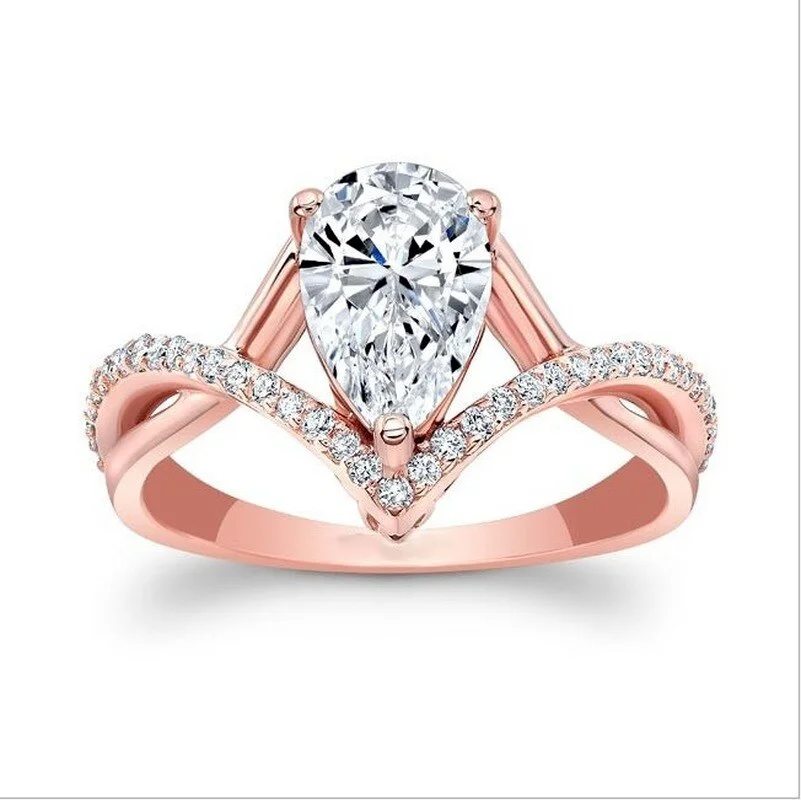 Luxury Metal Craftsman Inlaid Waterdrop Zircon Rings Classic Woman Travel Reception Ring