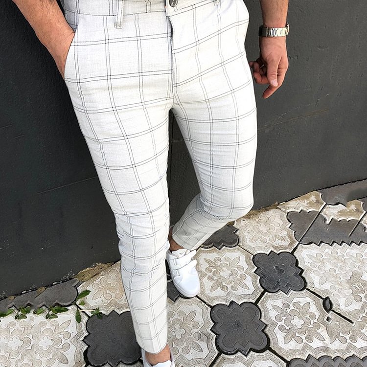 BrosWear Men's Fashion Plaid Casual Pants