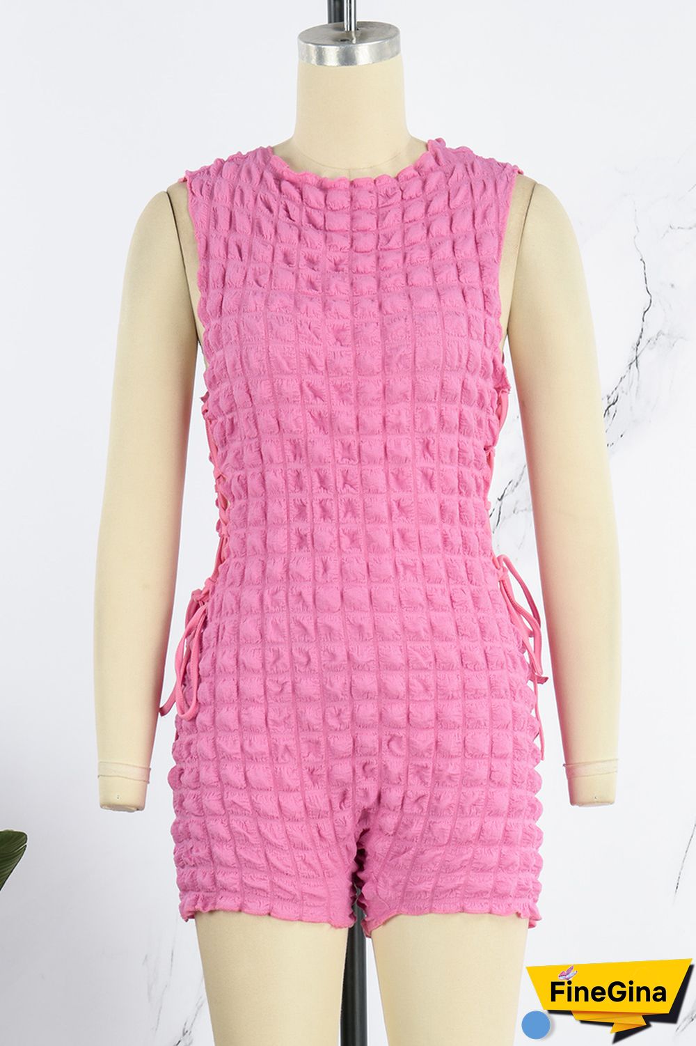 Green Casual Solid Bandage O Neck Skinny Romper