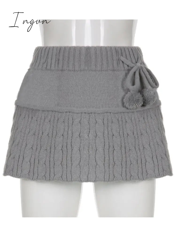 Ingvn - Knitted Low Waist Y2K Short Skirt Preppy Style Cute Girl Streetwear Aesthetic Fairycore