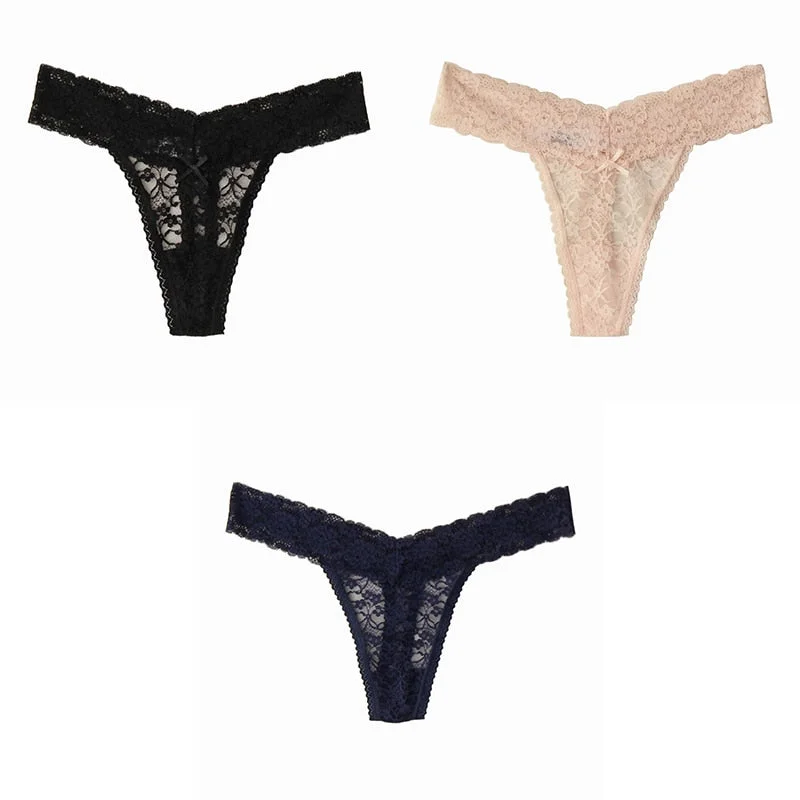 BANNIROU New Woman Underwear Sexy Lace Underwear Woman Hot Sale Low Waist Soft Female Panties New Plus Size Thongs Lace 3 Pieces