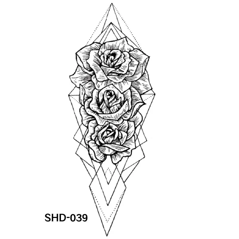 Waterproof Temporary Tattoo Black Sketchs Flowers Animal Tattoo Stickers Flash Fake Body Tattoos for Women tatuajes temporales