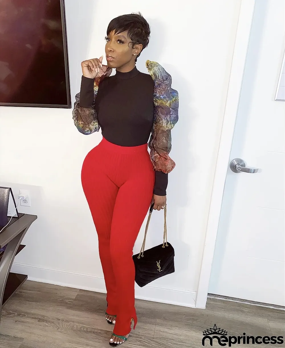 Solid Knitted Split Skinny Long Pants