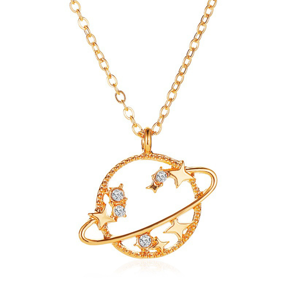 

Hollow Stars Pendant Necklace Women Zircon Planet Clavicle Chain Jewelry, Gold, 501 Original