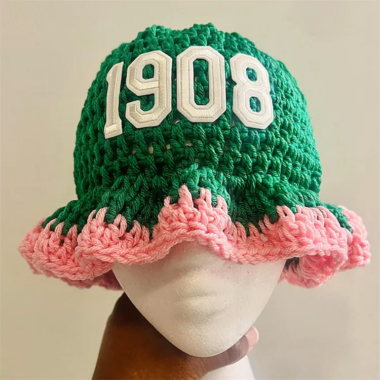 Hand-woven ruffled fashionable bucket hat