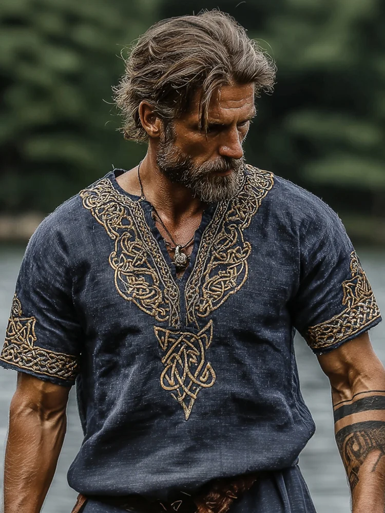 Men's Viking Tribal Celtic Knot Tree Of Life Gods Vintage Linen T-shirt / Rvogue / Rvogue