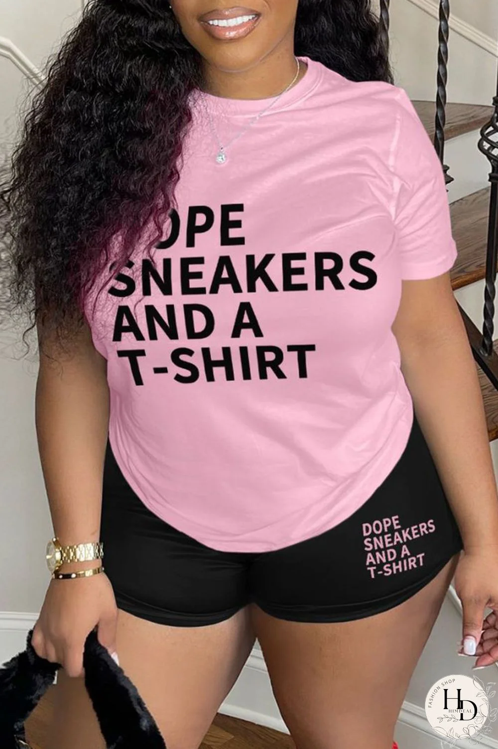 Red Casual Letter Print Basic O Neck Short Sleeve Two Pieces