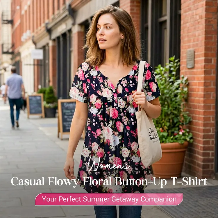 👚 LIMITED-TIME 50% OFF! ✨ Women&rsquo;s Flowy Floral Button-Up Tee &ndash; Casual, Breezy, Versatile 🌸