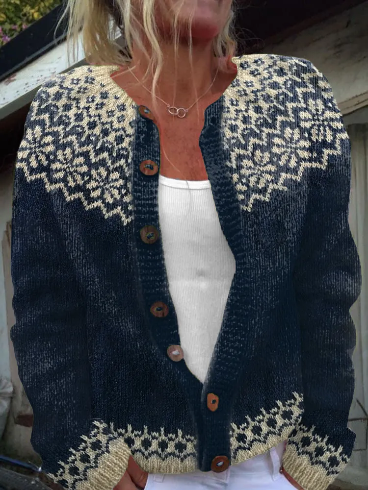 Vintage Jacquard Cozy Knit Cardigan