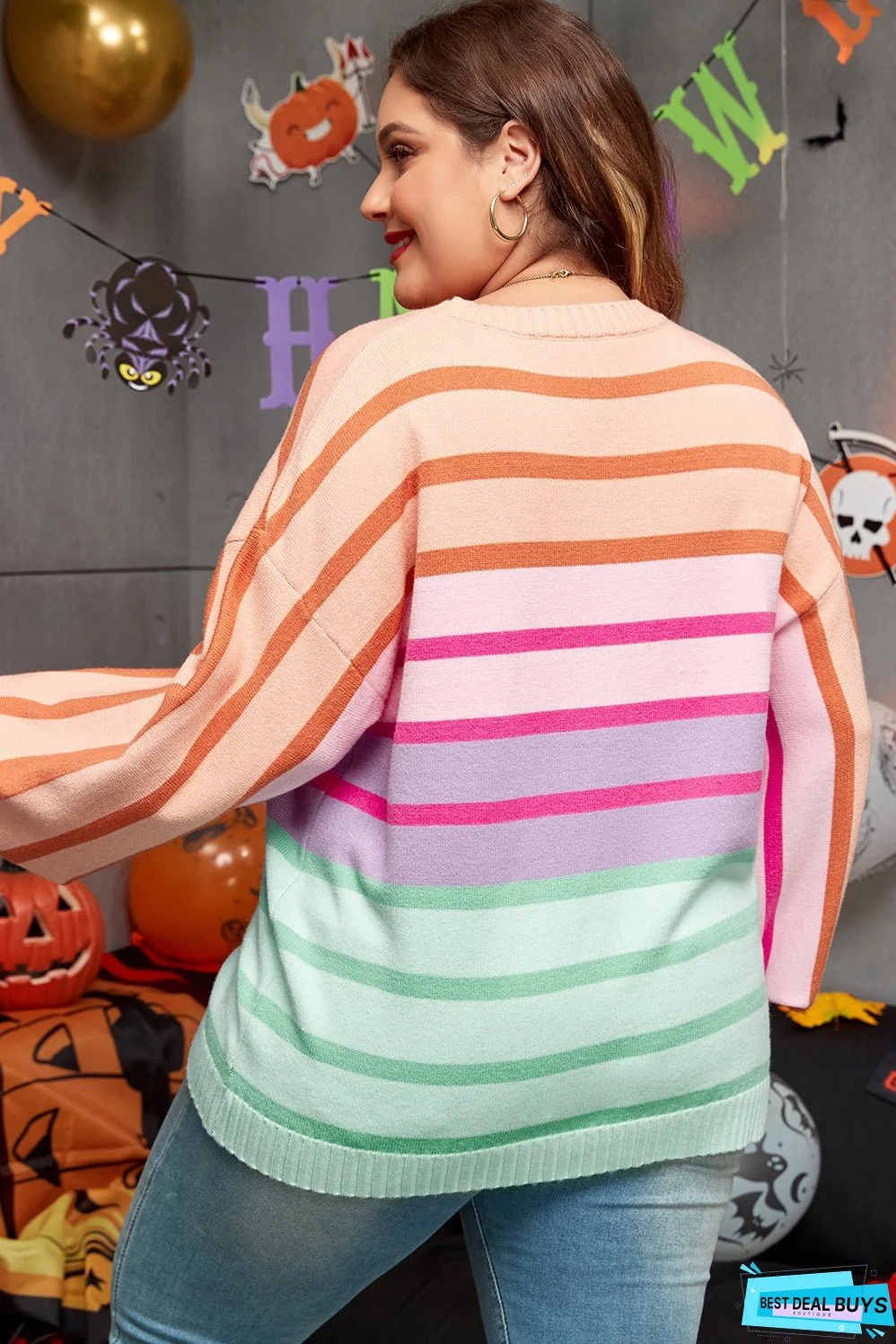 Balloon Sleeve Crewneck Plus Size Sweater