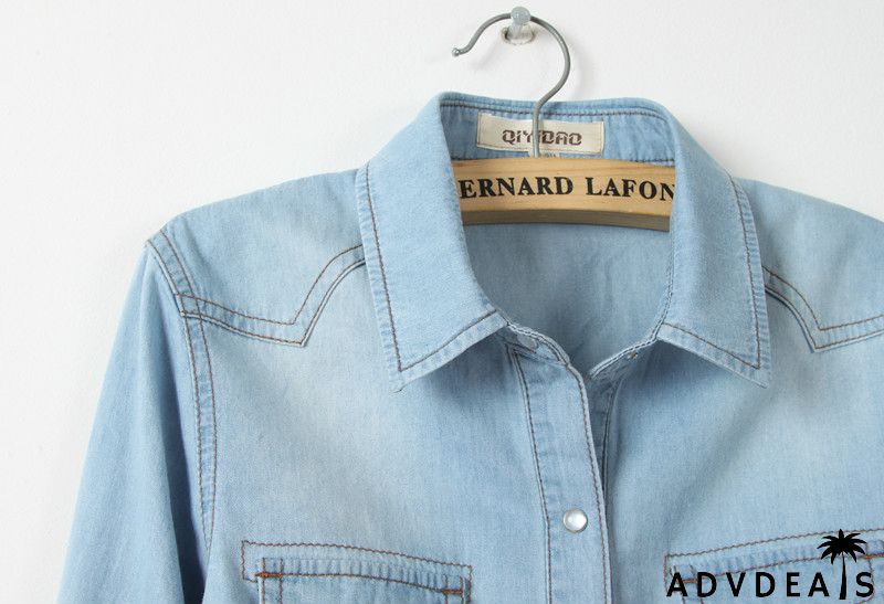 Puff Sleeve Bow Neck Denim Shirt