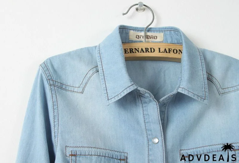 Puff Sleeve Bow Neck Denim Shirt