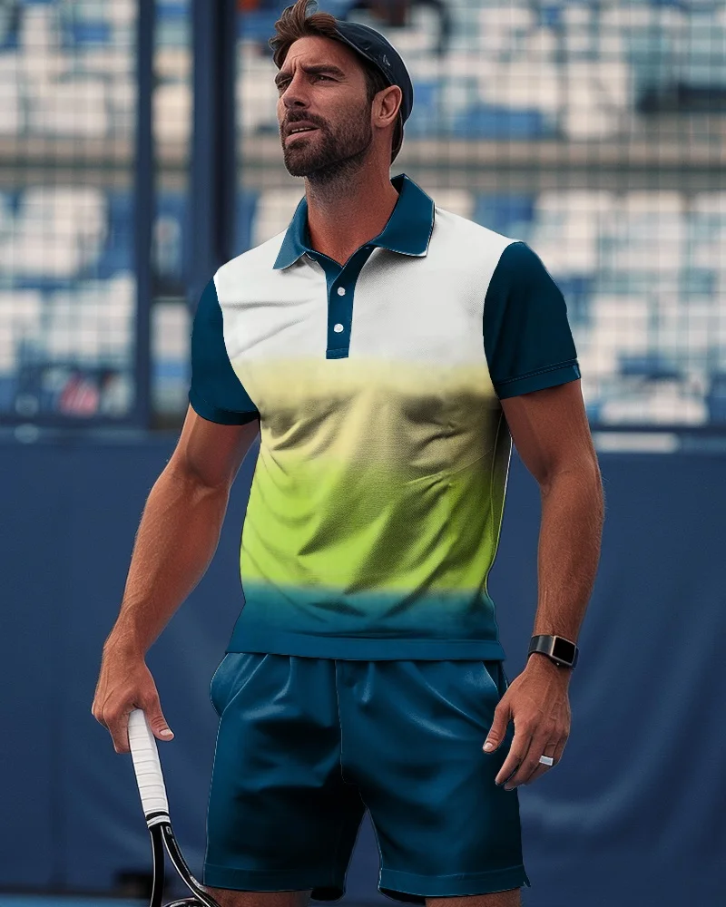 Men's British French Business Sports Polo Shirt 2-piece Shorts Set