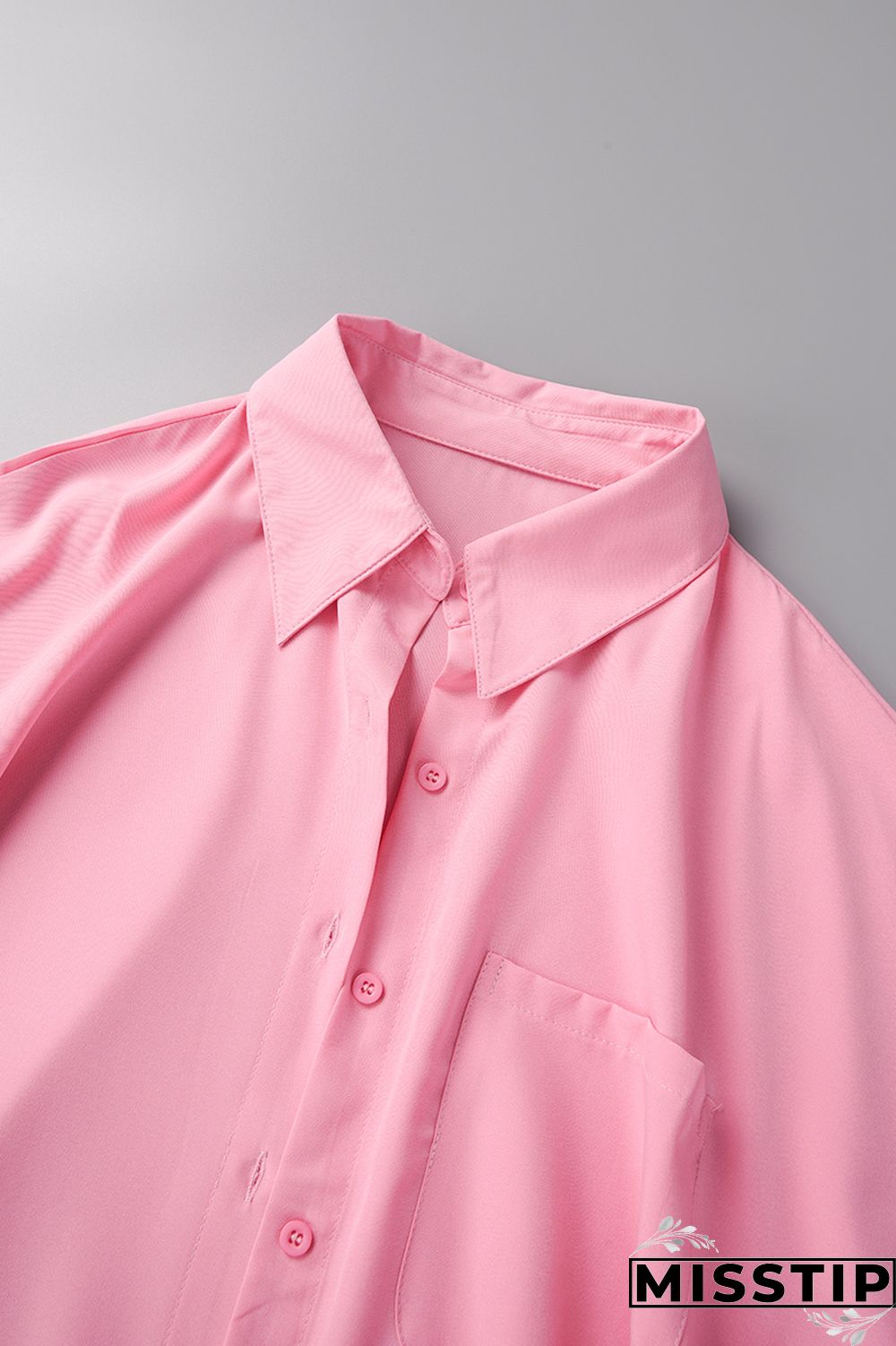 Pink Casual Solid Patchwork Shirt Collar Tops