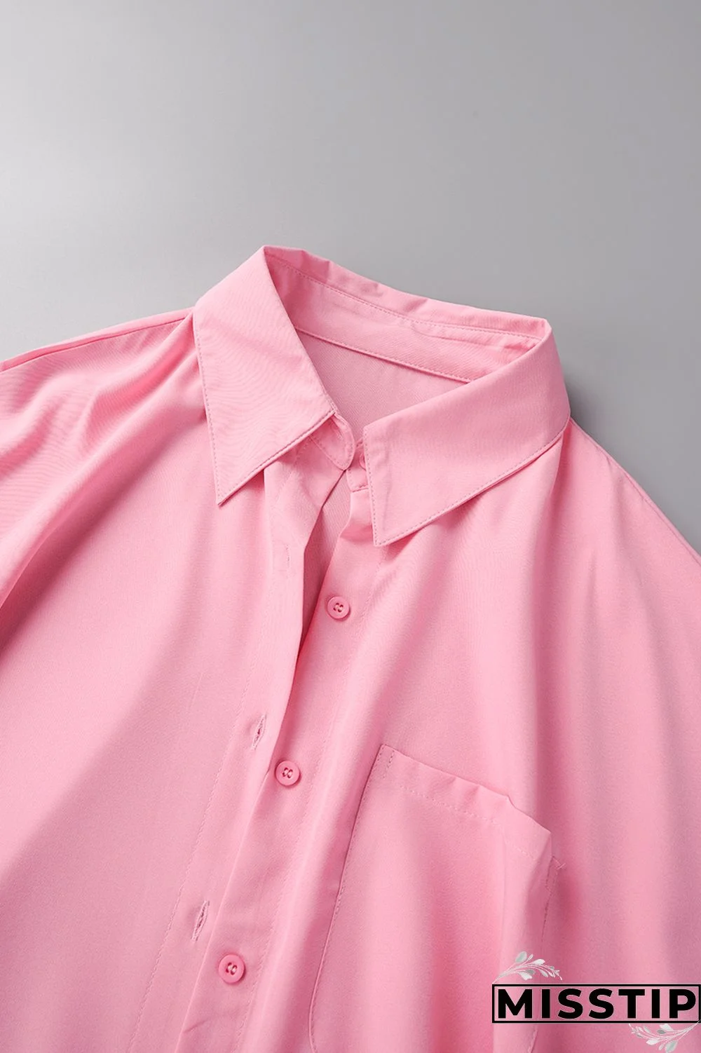 Pink Casual Solid Patchwork Shirt Collar Tops