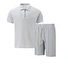 Men's Casual Waffle-Knit Two-Piece Set: Zip-Collar T-Shirt & Shorts by Inlyline