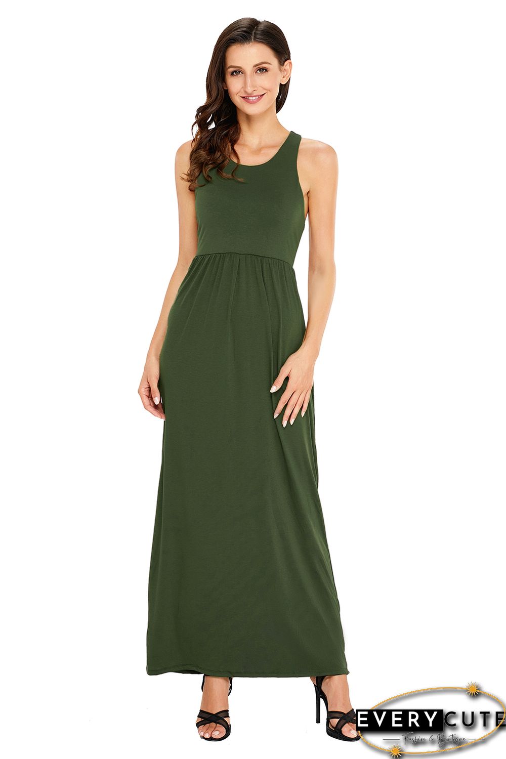 Green Racerback Maxi Dress with Pockets