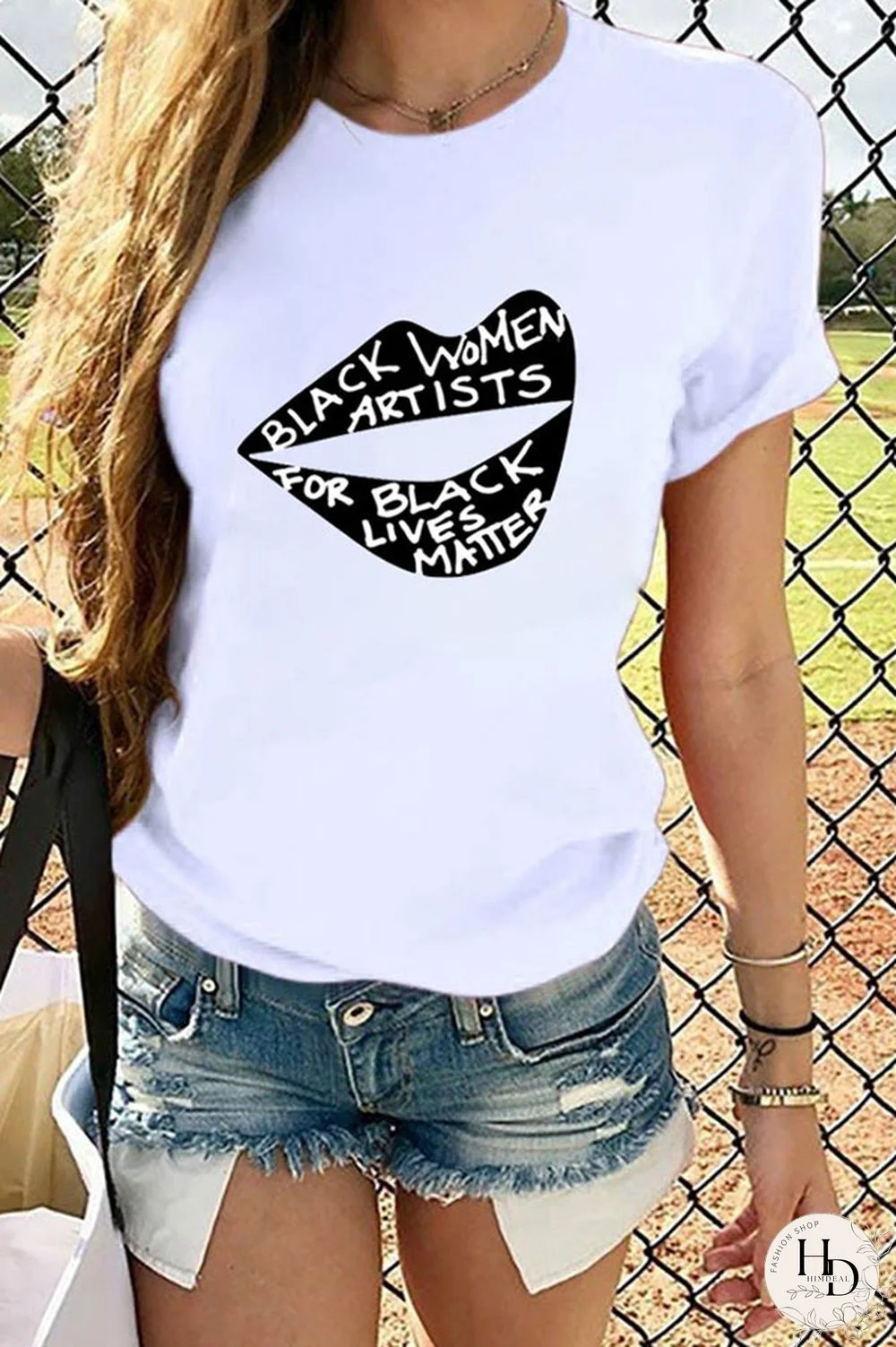 White Yellow O Neck Short Sleeve Letter Patchwork Print Slim fit Lips Print Tops