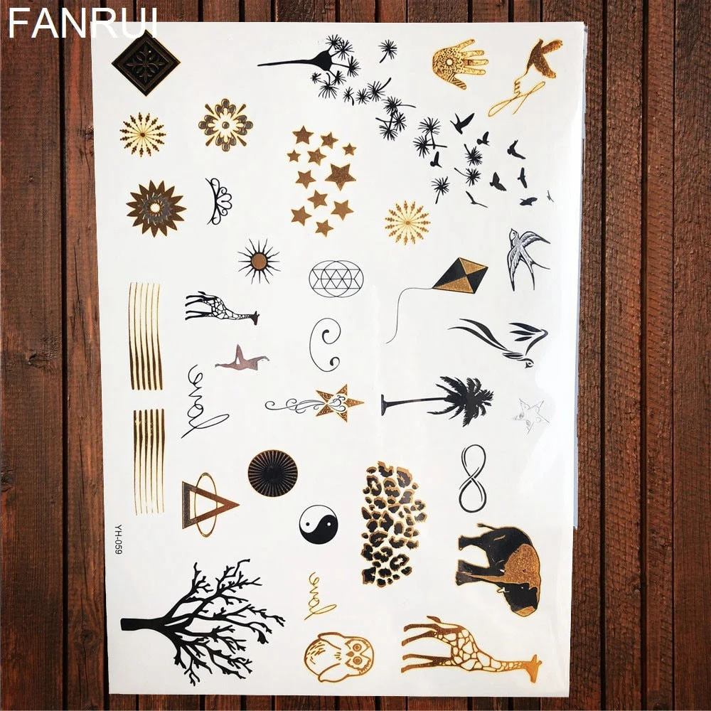 Star Moon Diamond Golden Metallic Tattoo Stickers Women Body Hands Art Temporary Tattoo Sexy Girl Leg Flash Tatto Glitter Metal