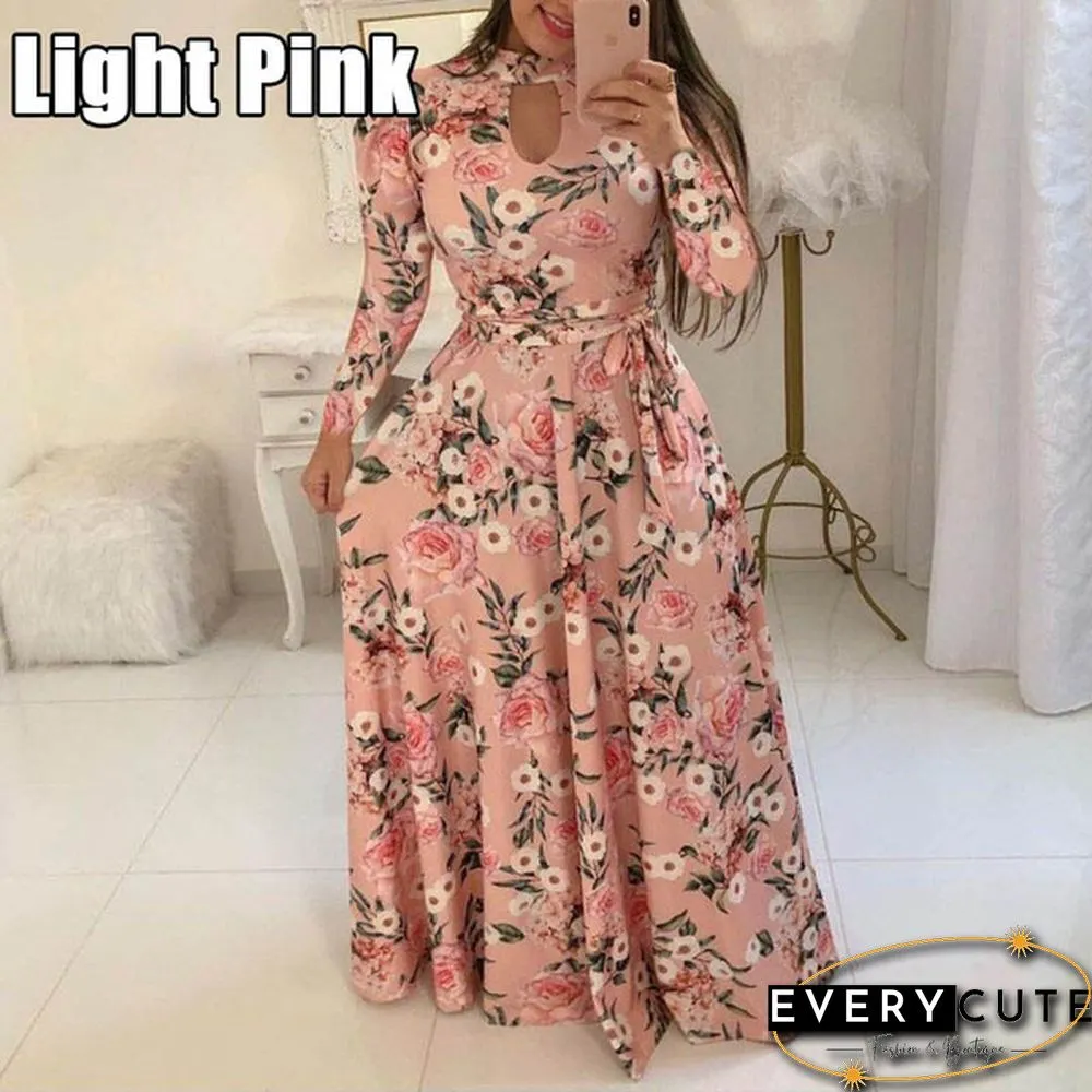 Women Fashion Long Sleeve Dress Maxi Dresses High Waist Flower Dress Party Dress