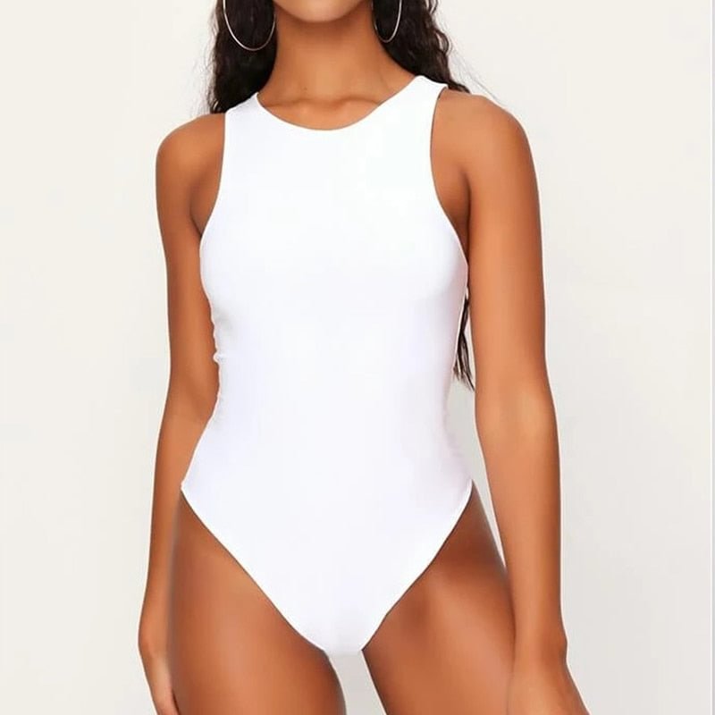 2021 Summer Sleeveless Sexy Bodysuit Underwear Women Off Shoulder White Basic Body Tops Casual Streetwear Bodysuits Overalls