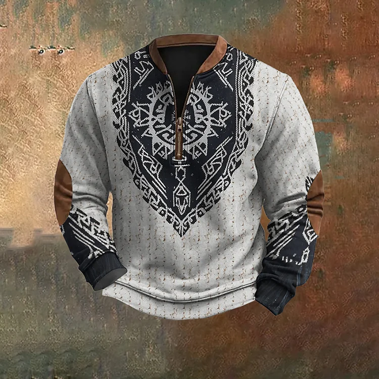 VChics Men's Viking Tribal Jacquard Celtic Inspired Graphic Sweatshirt